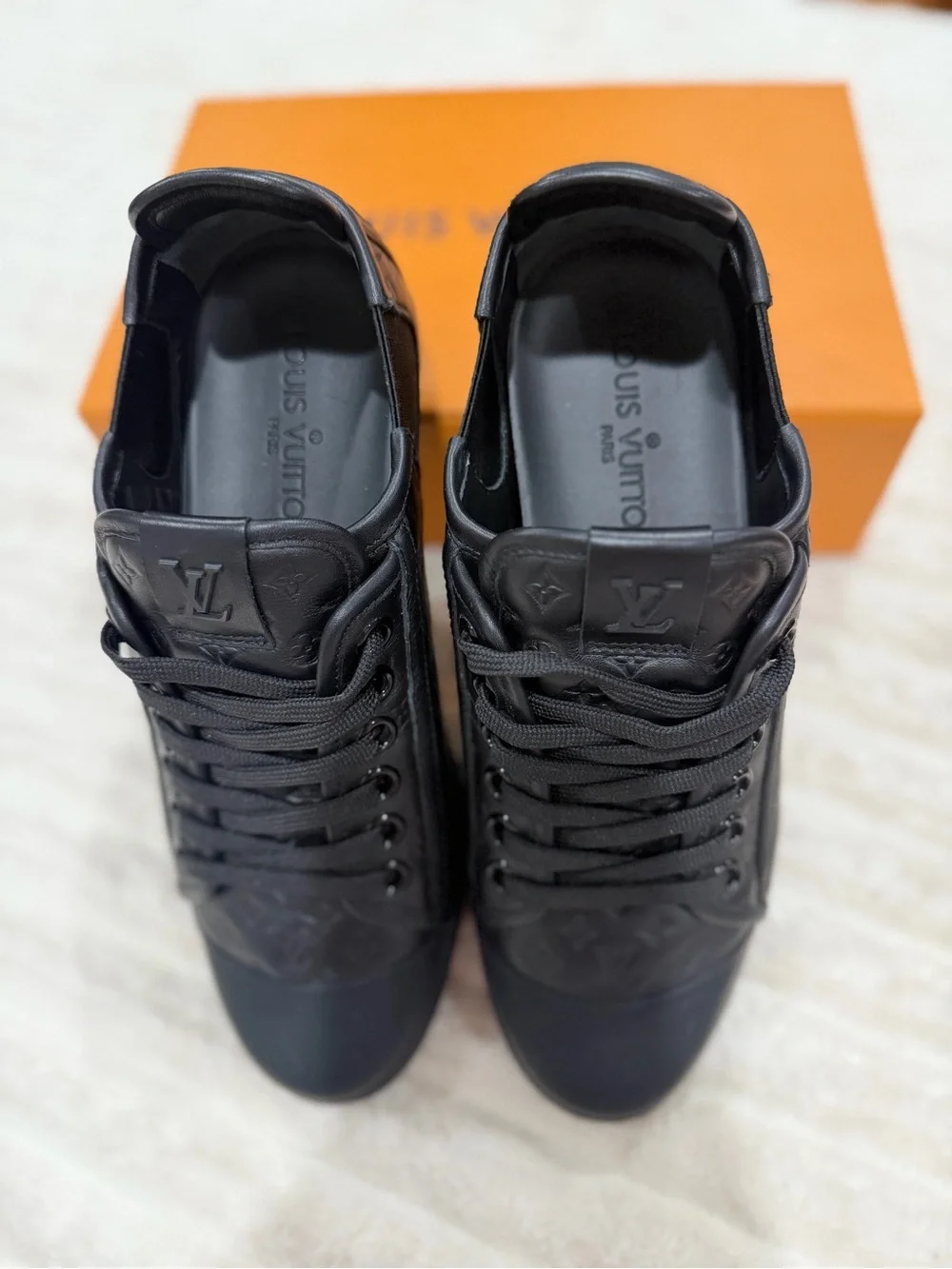 Louis Vuitton Black Monogram Embossed Leather Low-Top Sneakers